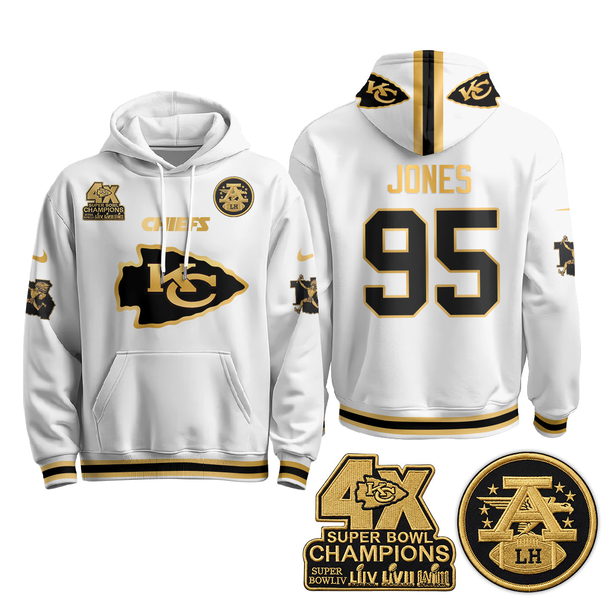 Kansas City Chiefs 4X Champs Gold Edition Hoodie - Stitched