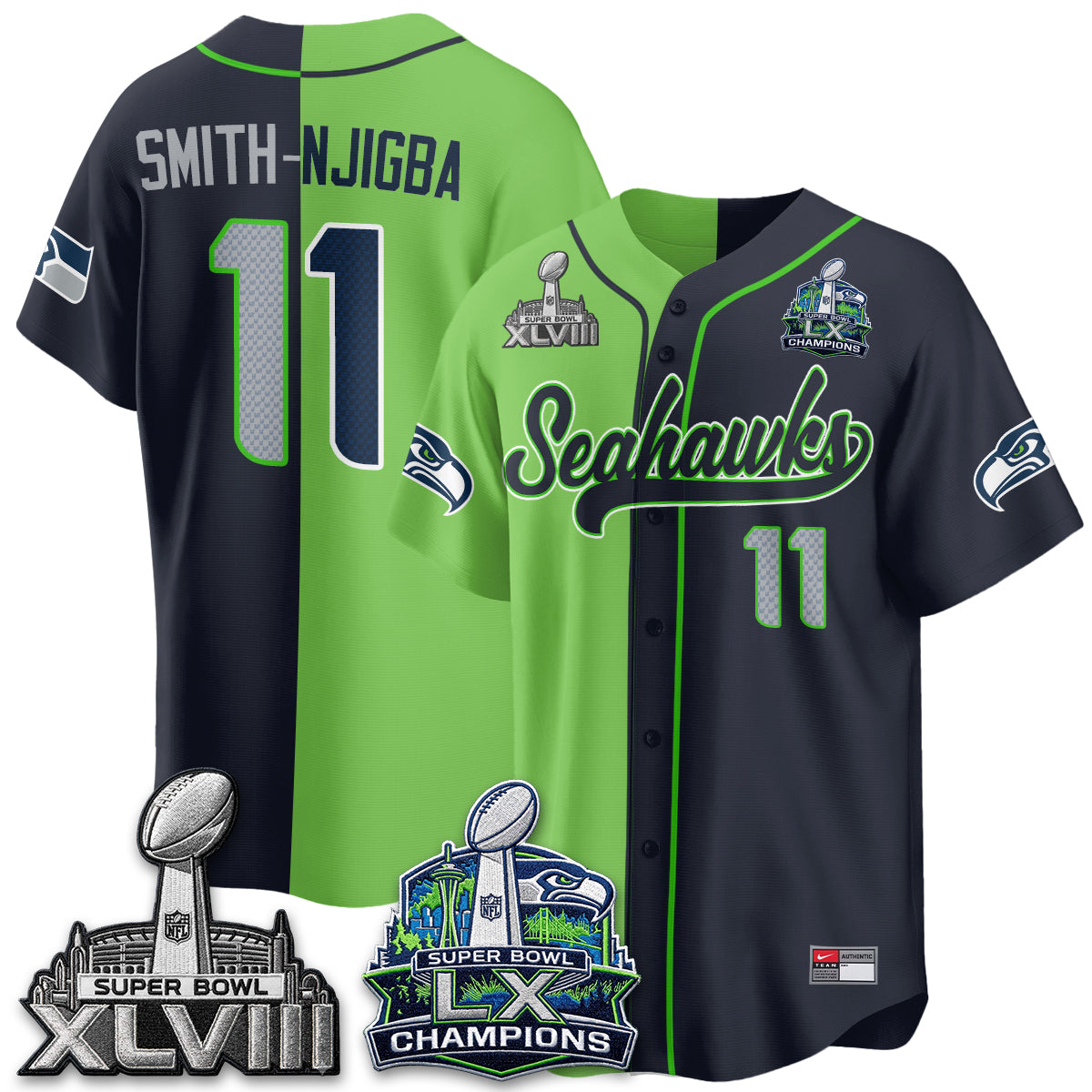 Seattle Seahawks S.Bowl Champs Split Baseball Vapor Jersey V1- Stitched