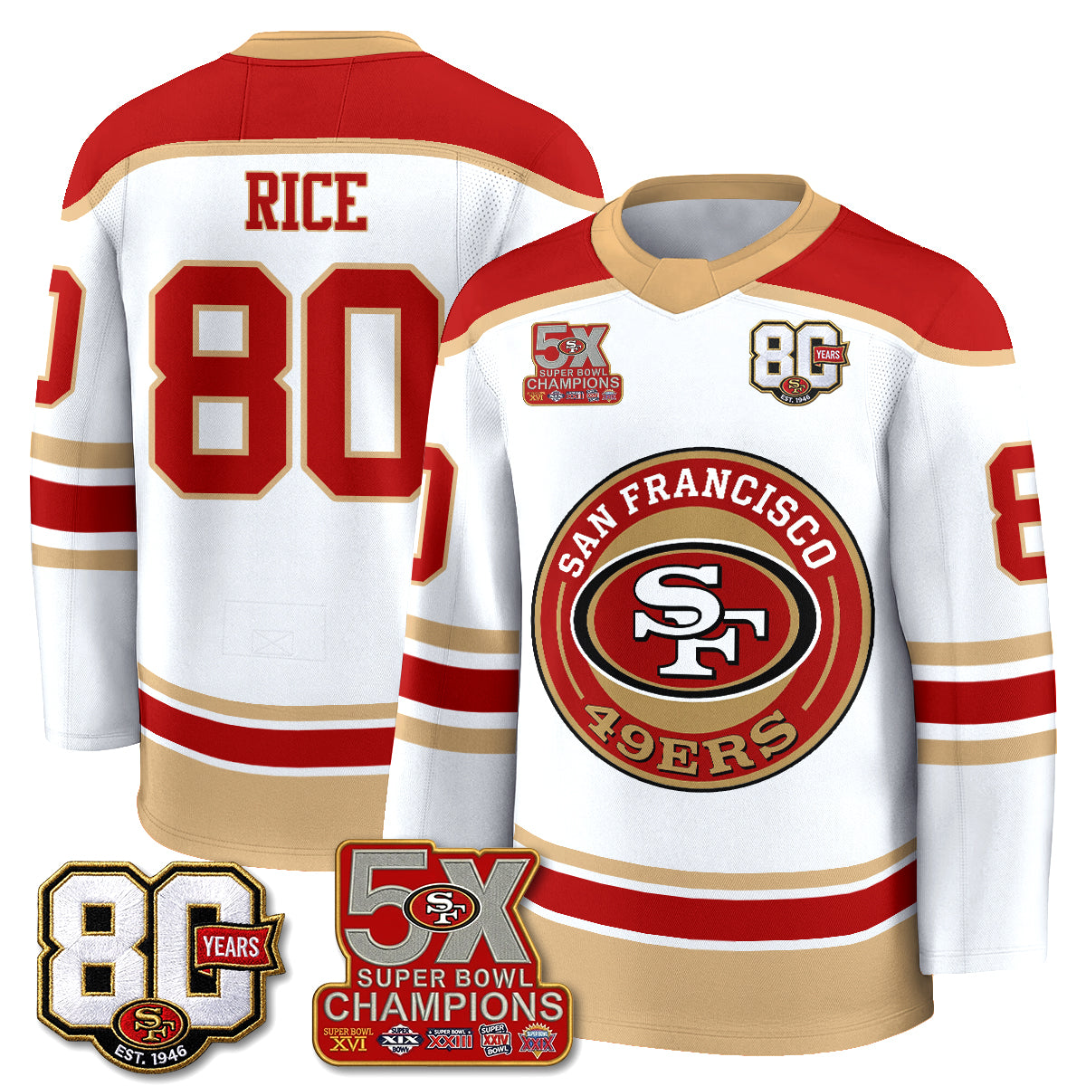 San Francisco 49ers 4X Champs Hockey Jersey - Stitched