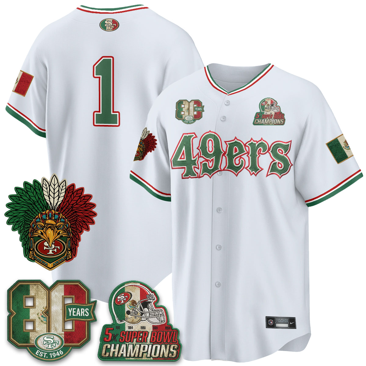 San Francisco 49ers Mexico Edition Baseball Vapor Jersey - Stitched