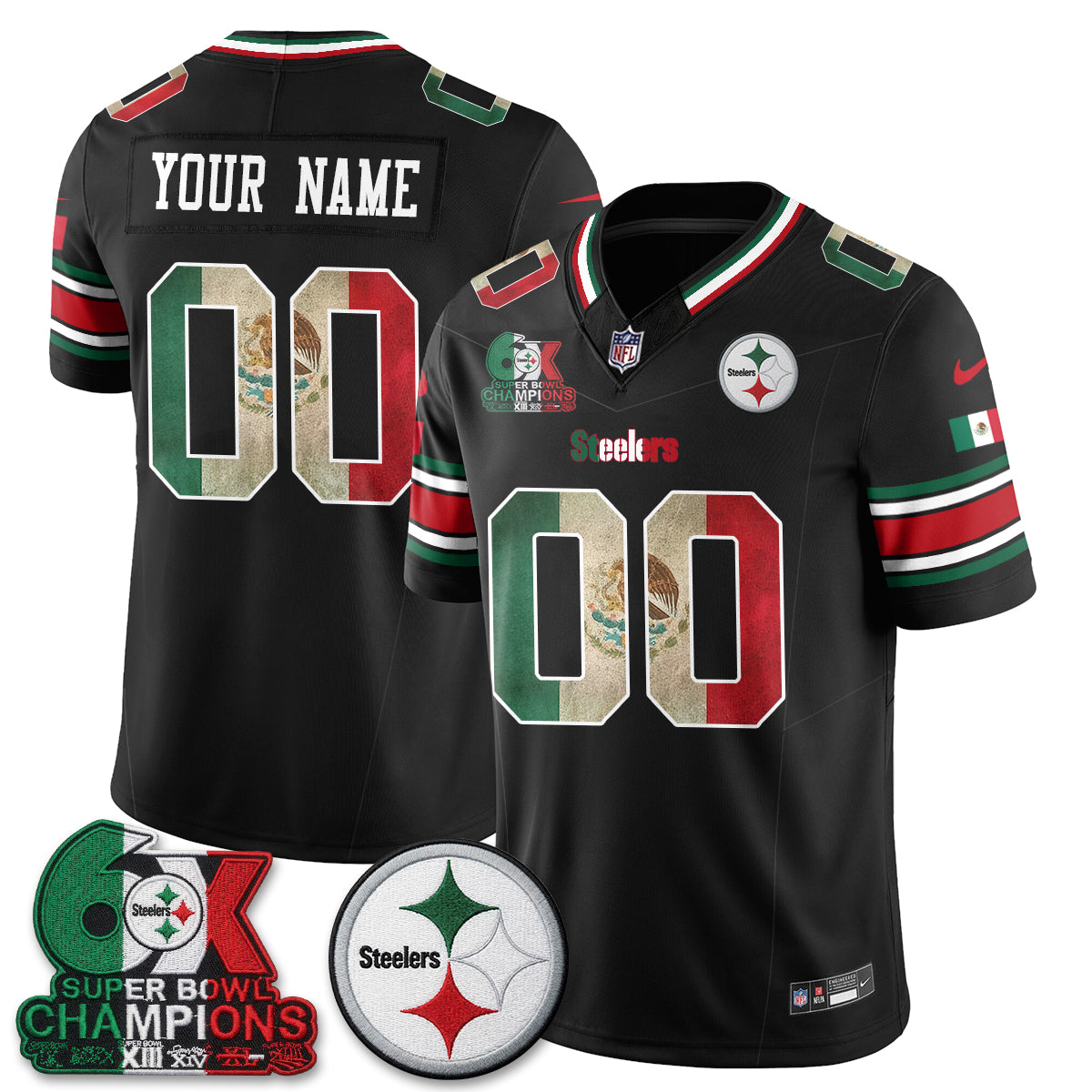 Pittsburgh Steelers Mexico Edition Vapor Custom Jersey - Stitched
