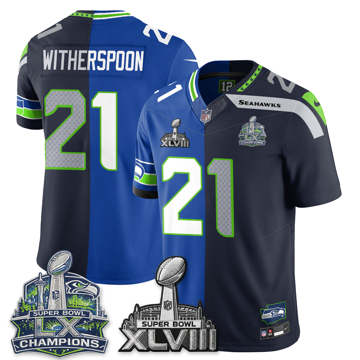 Seattle Seahawks S.Bowl Champs Split Edition Vapor Jersey - Stitch