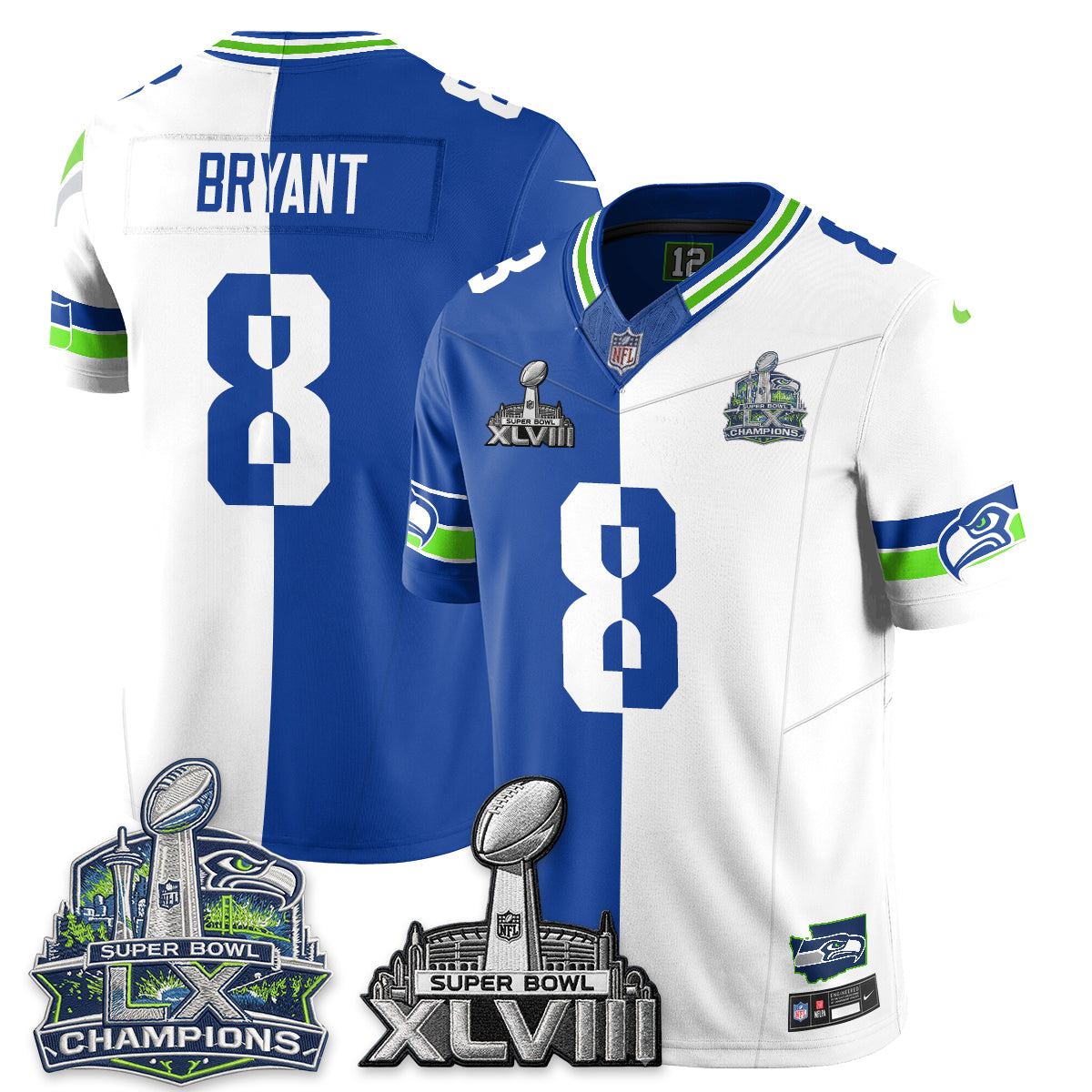 Seattle Seahawks S.Bowl Champs Split Edition Vapor Jersey - Stitch