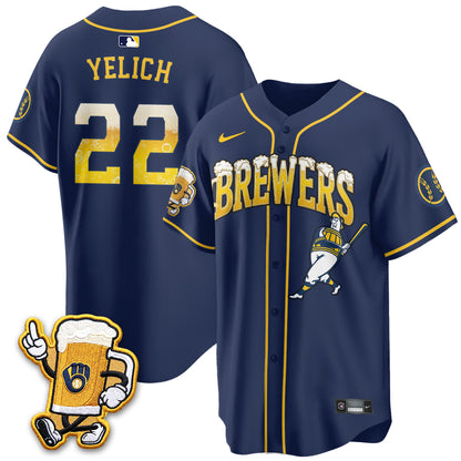 Milwaukee Brewers "Pitcher & Pint" Edition Vapor Jersey V2 - Stitched