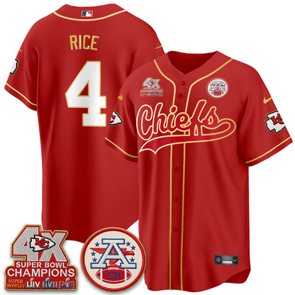 Kansas City Chiefs 4X Champs Gold Trim Edition Vapor Baseball Jersey - Stitched