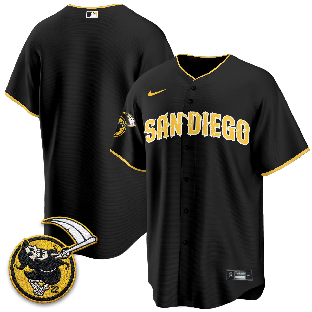 San Diego Padres x Grim Reaper Vapor Jersey - Stitched