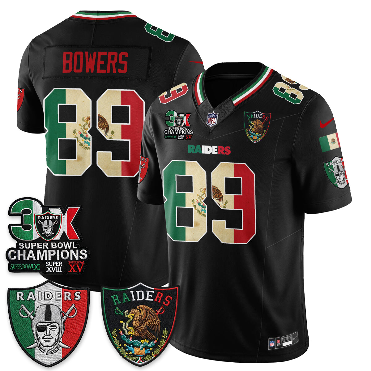 Las Vegas Raiders 3X Champs Mexico Edition Vapor Jersey - Stitched
