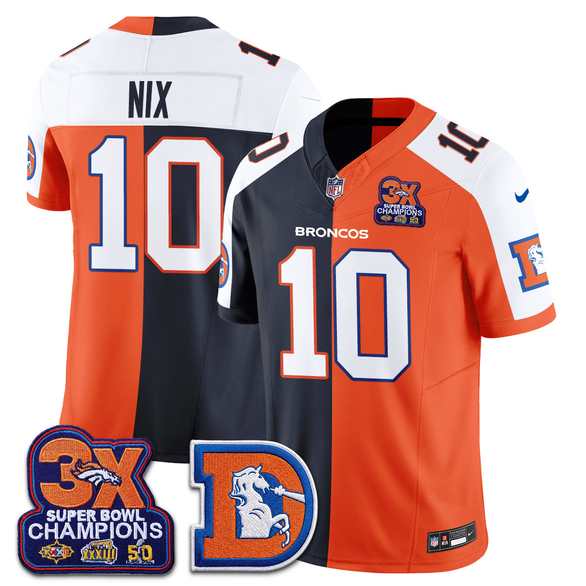 Denver Broncos Throwback Split Vapor Jersey - Stitched