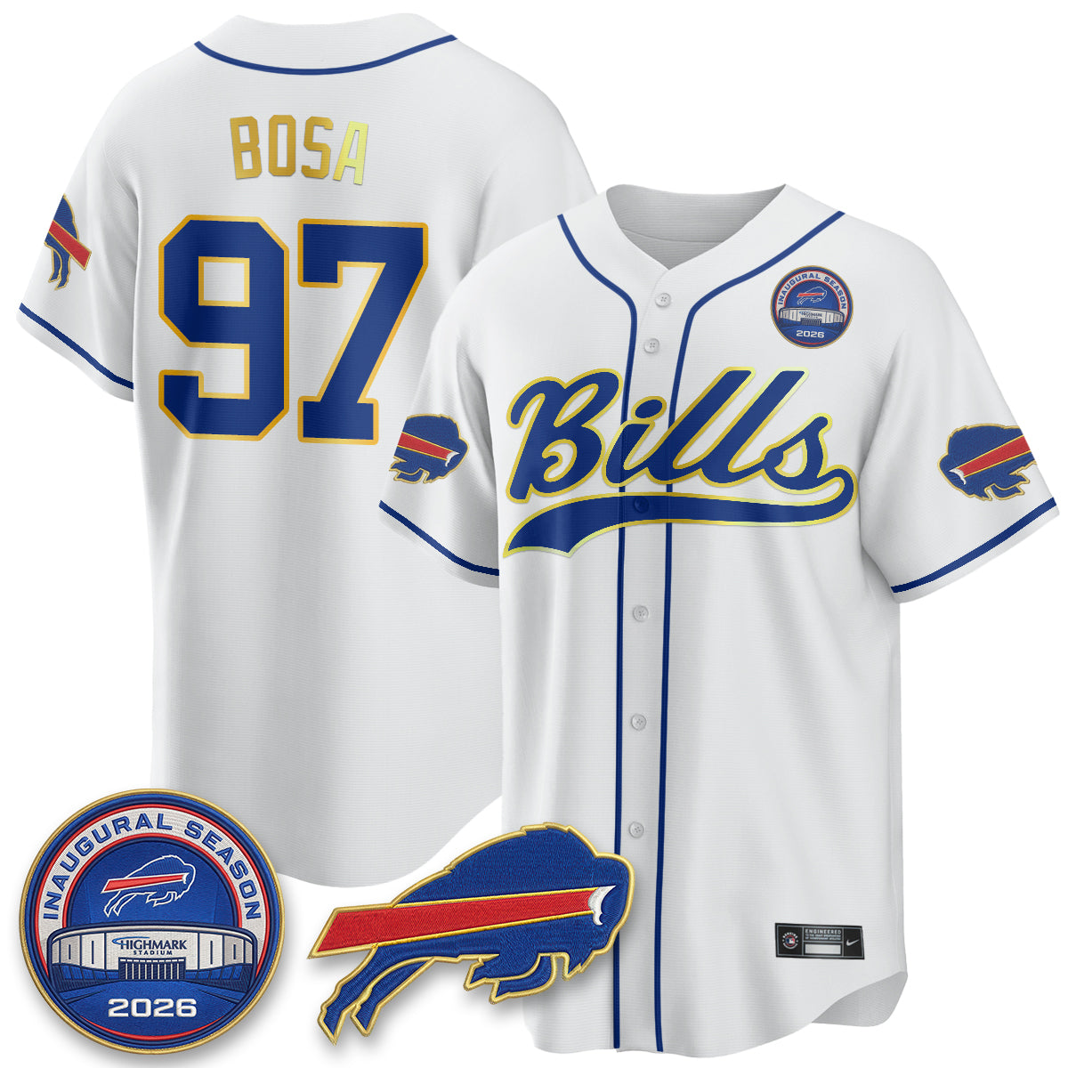 Buffalo Bills 2026 Gold Trim Baseball Edition Vapor Jersey - Stitched