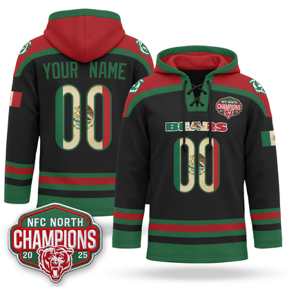 Chicago Bears 2026 Mexico NFC North Champions 2025 Patch Custom Hockey Hoodie - Stitched
