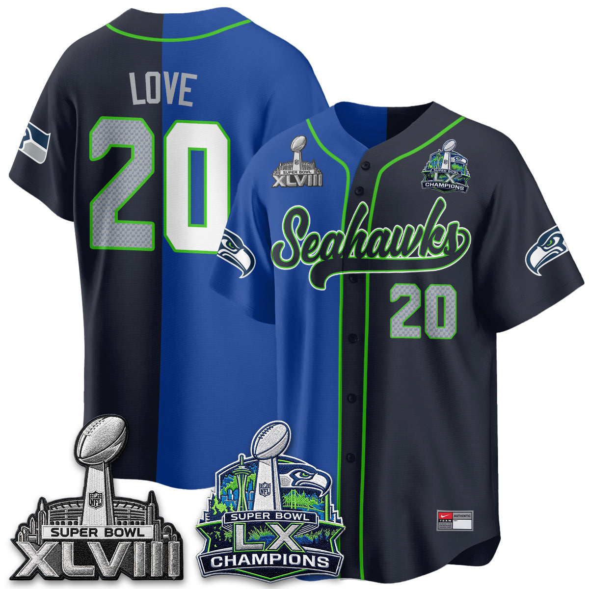 Seattle Seahawks S.Bowl Champs Split Baseball Vapor Jersey V1- Stitched