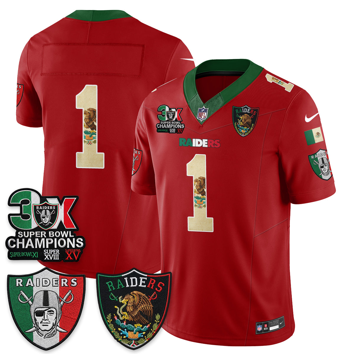Las Vegas Raiders 3X Champs Mexico Edition Vapor Jersey - Stitched