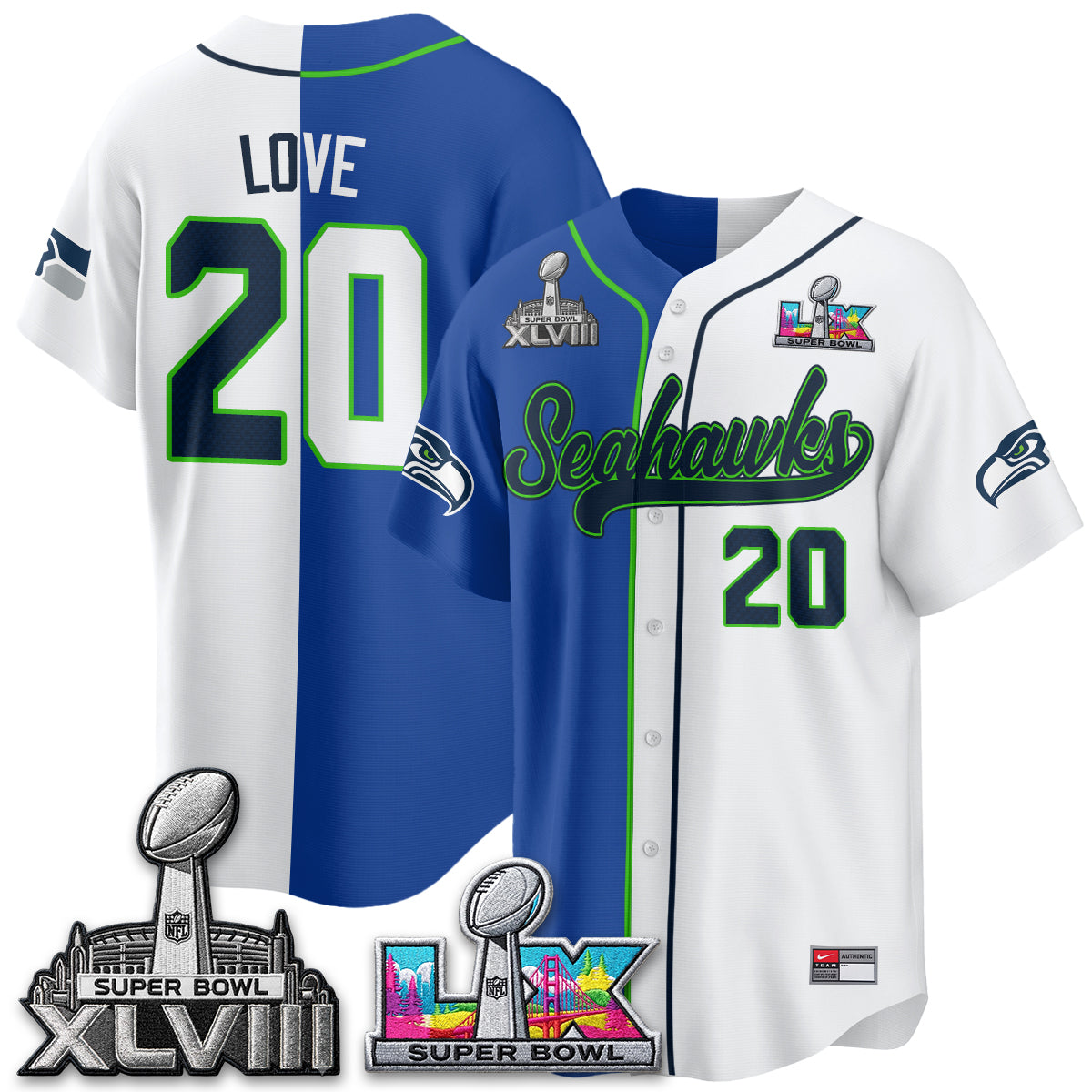 Seattle Seahawks S.Bowl Champs Split Baseball Vapor Jersey V2- Stitched