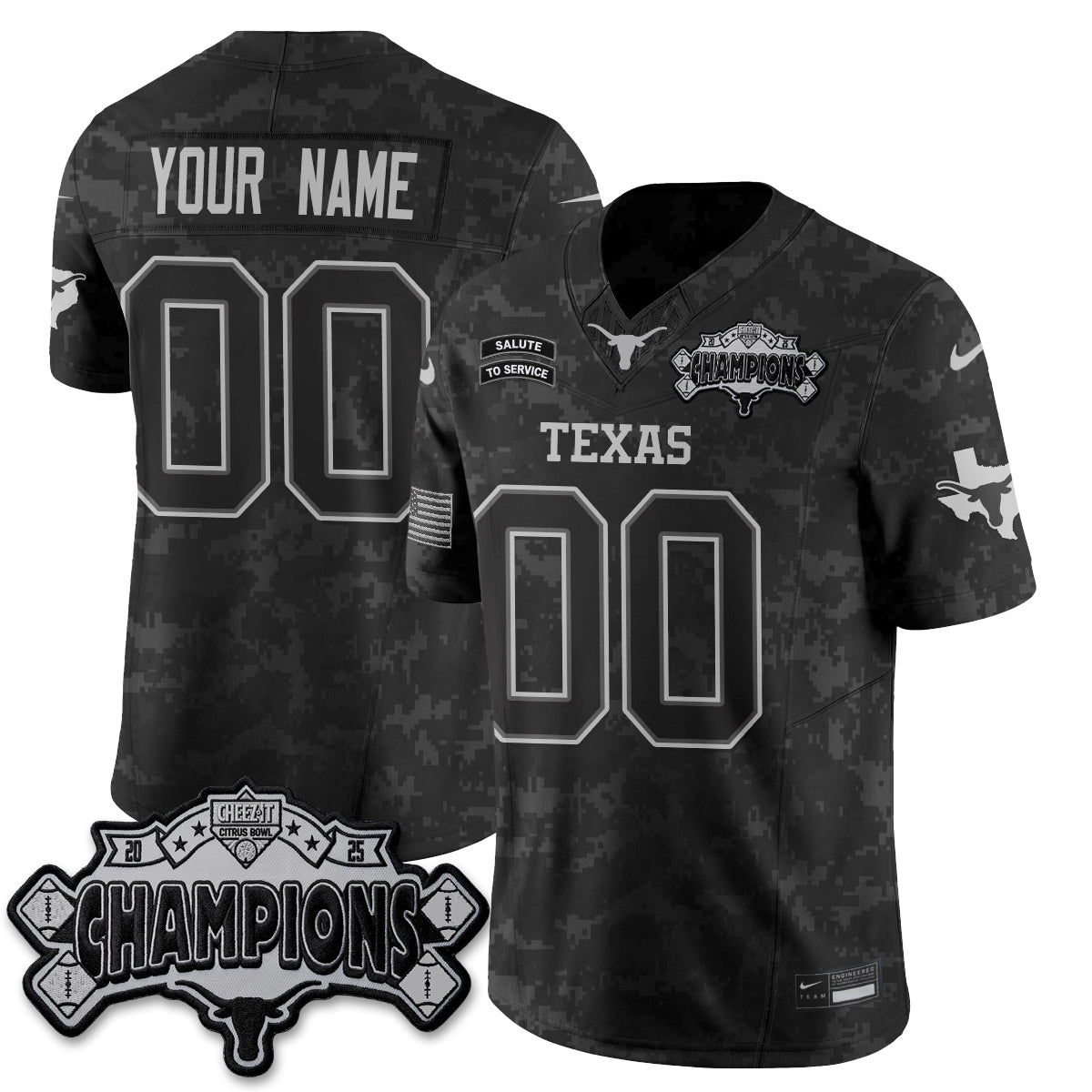 Texas Longhorns 2026 Salute to Service Vapor Custom Jersey - Stitched