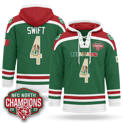 Chicago Bears 2026 Mexico NFC North Champions 2025 Patch Hockey Hoodie - Stitched