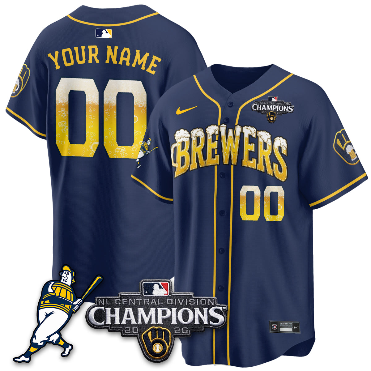 Milwaukee Brewers 2026 NL Division Champs Vapor Custom Jersey V2- Stitched