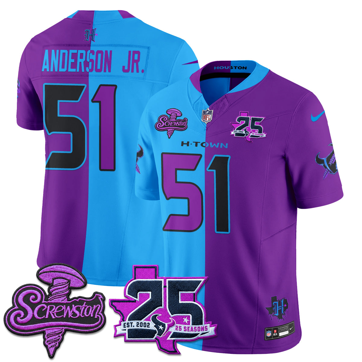 Houston Texans DJ Screw Split Vapor Jersey - Stitched