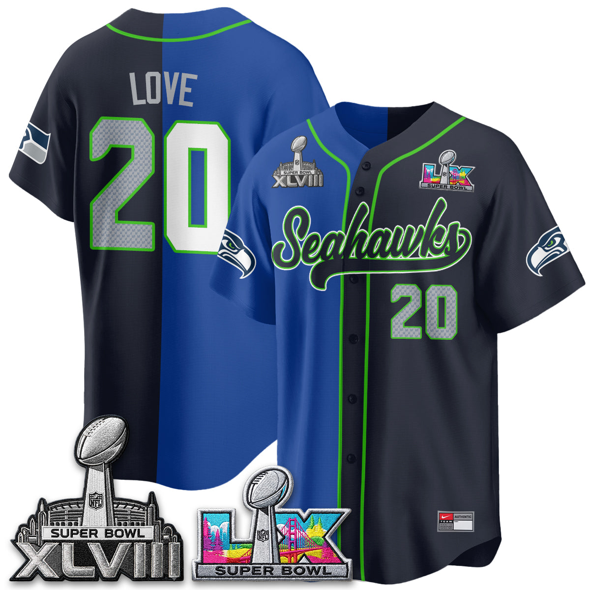Seattle Seahawks S.Bowl Champs Split Baseball Vapor Jersey V2- Stitched