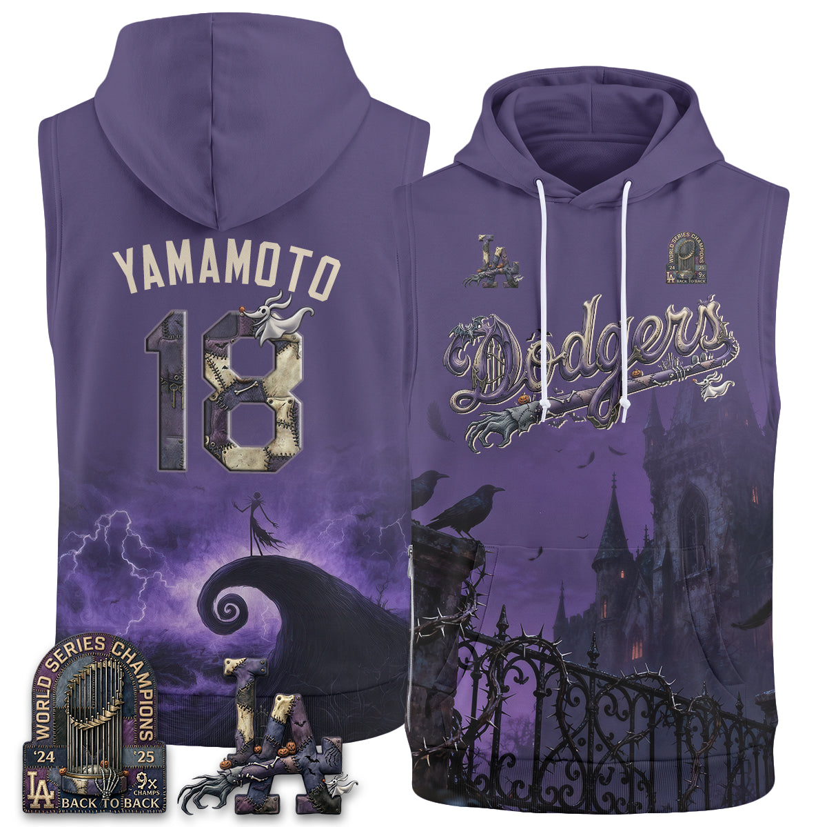 Los Angeles Dodgers Nightmare Edition Sleeveless Hoodie Tank Top - Printed
