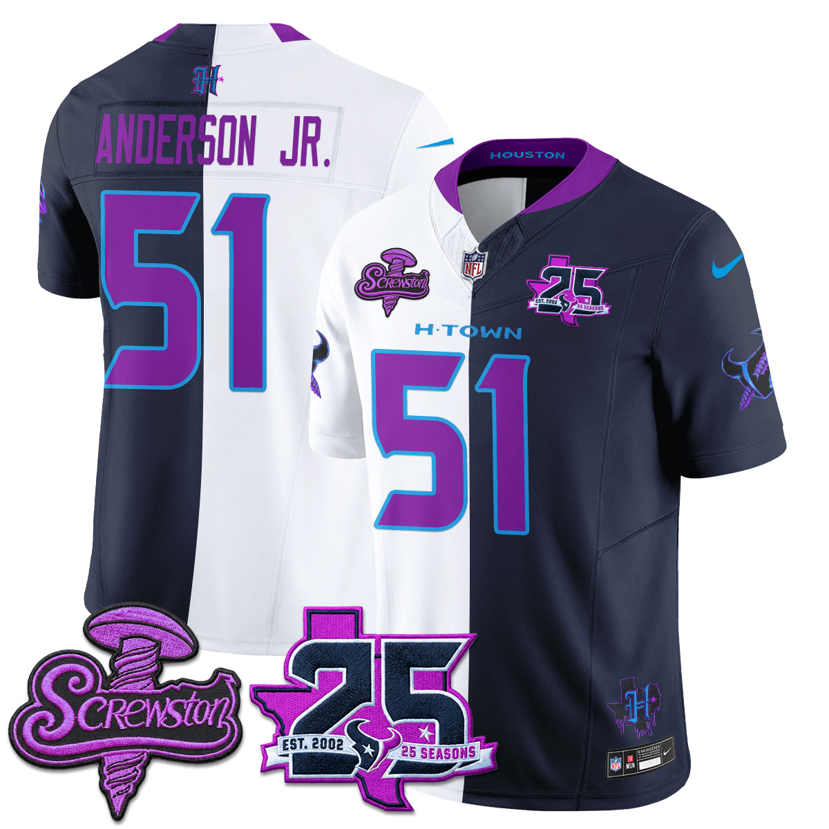 Houston Texans DJ Screw Split Vapor Jersey - Stitched