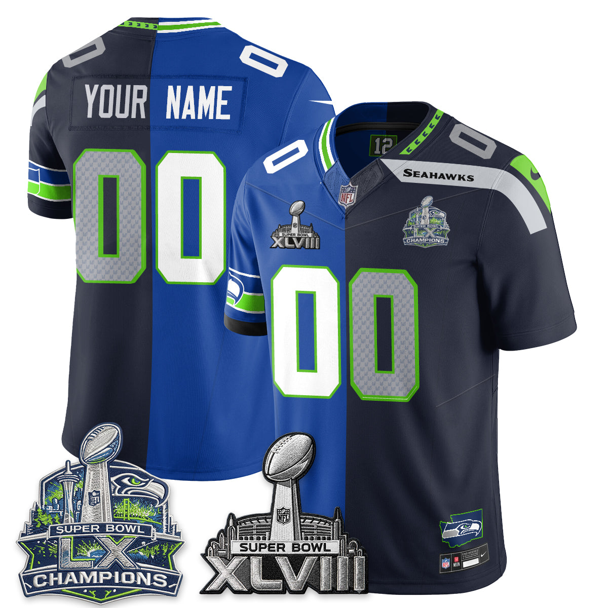 Seattle Seahawks S.Bowl Champs Split Edition Vapor Custom Jersey - Stitch