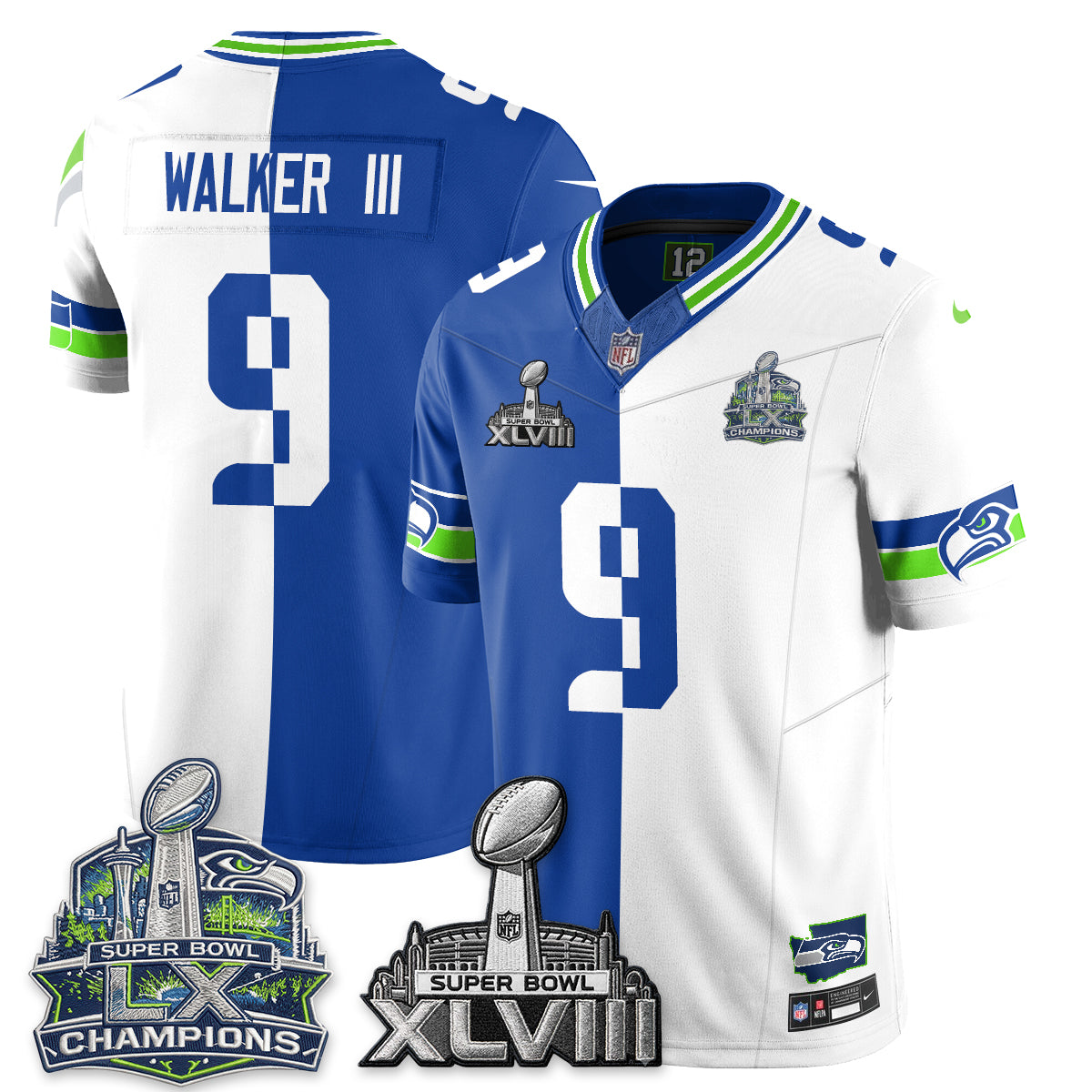 Seattle Seahawks S.Bowl Champs Split Edition Vapor Jersey - Stitch