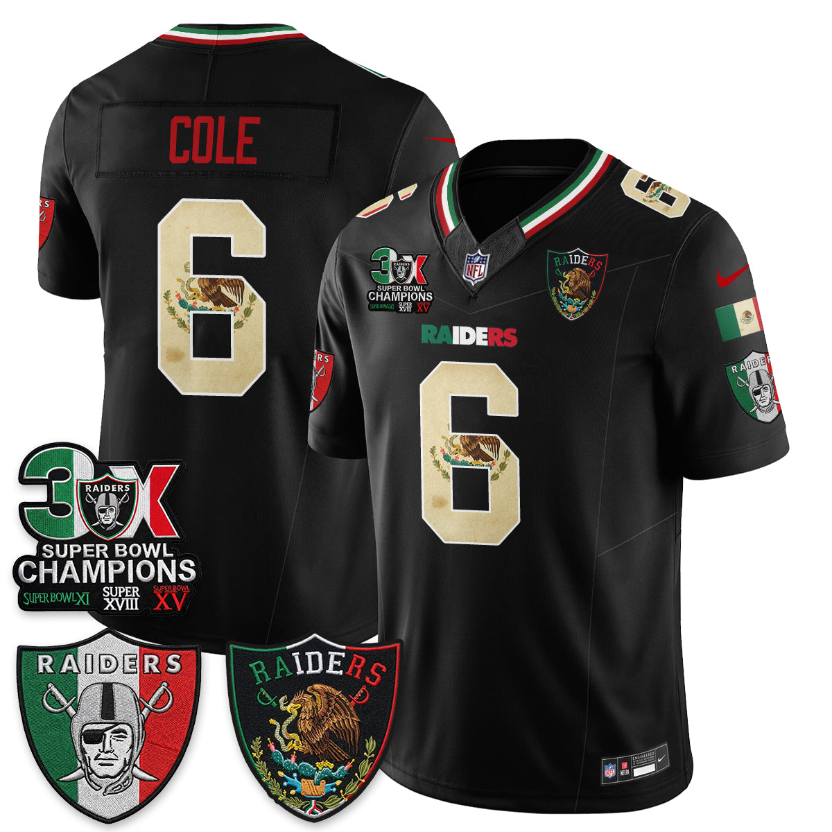 Las Vegas Raiders 3X Champs Mexico Edition Vapor Jersey - Stitched