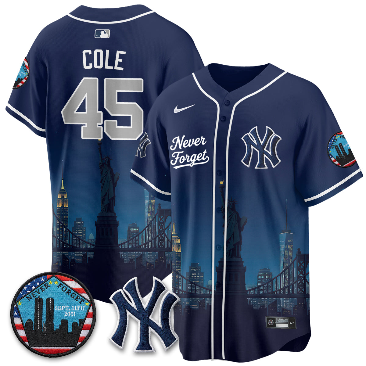 NYY Skyline Never Forget 9/11 Memorial Edition Vapor Jersey - Stitched