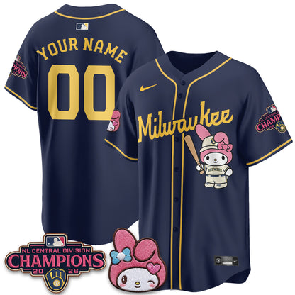 Milwaukee Brewers NL Central Champs x Pink Sanrio Friend  Vapor Custom Jersey - Stitched