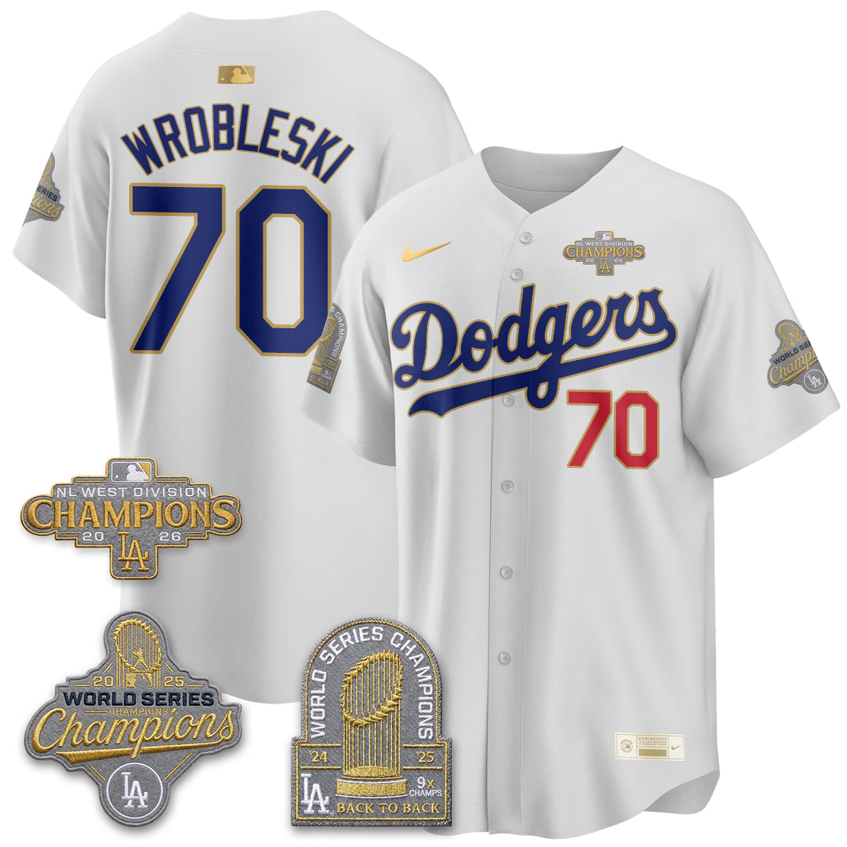 Los Angeles Dodgers 2026 NL West Champs Gold Vapor Jersey- Stitched