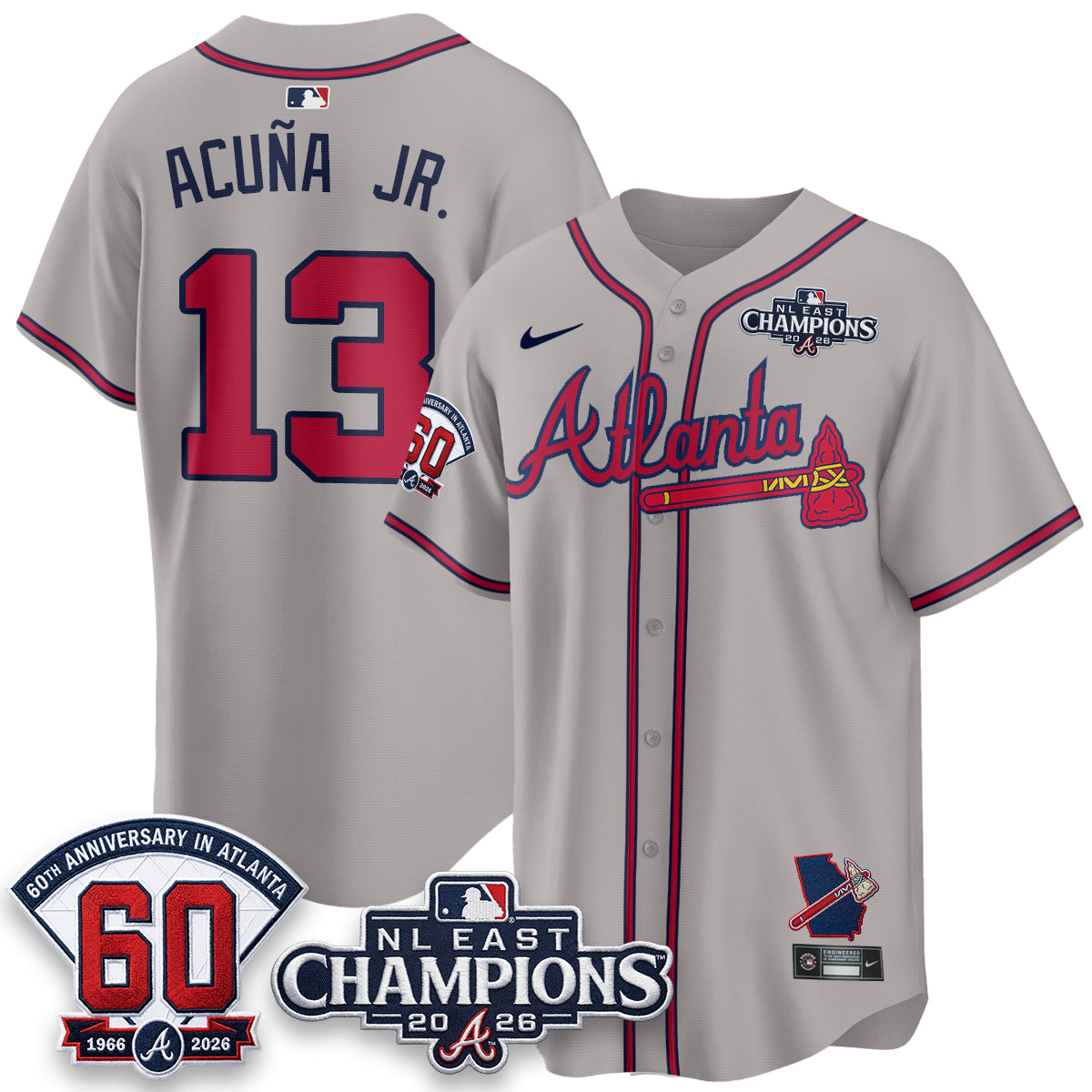 Atlanta Braves 2026 NL East Champs Vapor Jersey - Stitched