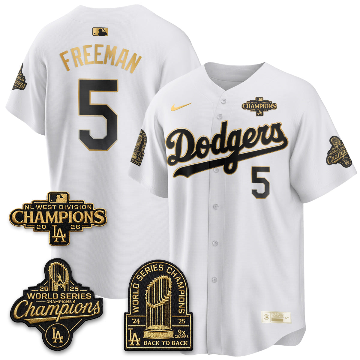 Los Angeles Dodgers 2026 NL West Champs Gold Vapor Jersey- Stitched