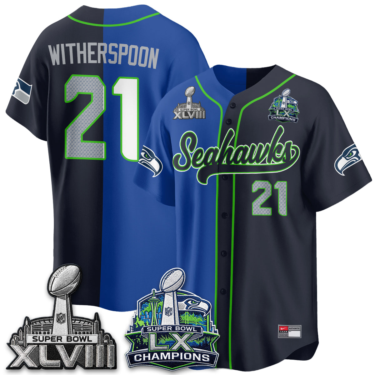 Seattle Seahawks S.Bowl Champs Split Baseball Vapor Jersey V1- Stitched
