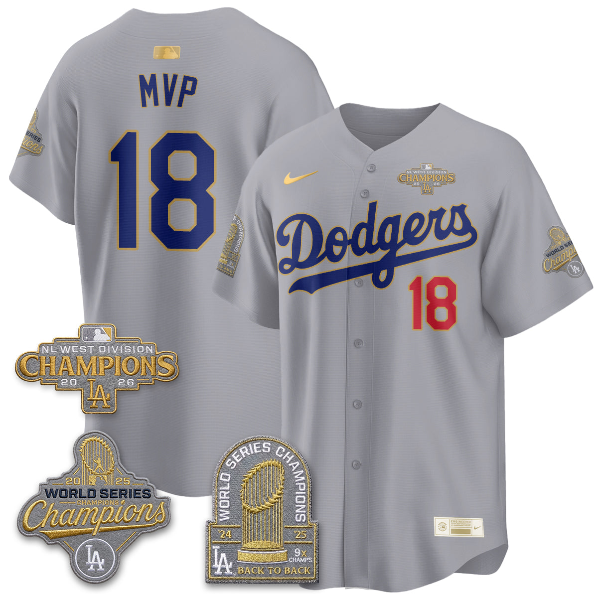 Los Angeles Dodgers 2026 NL West Champs Gold Vapor Jersey- Stitched