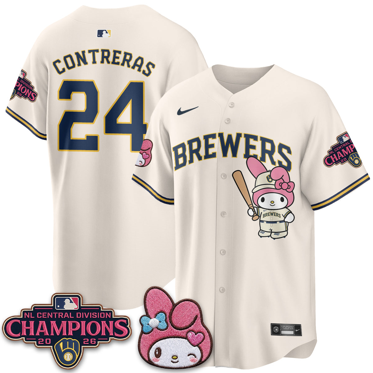 Milwaukee Brewers NL Central Champs x Pink Sanrio Friend  Vapor Jersey - Stitched