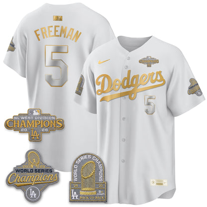 Los Angeles Dodgers 2026 NL West Champs Gold Vapor Jersey- Stitched