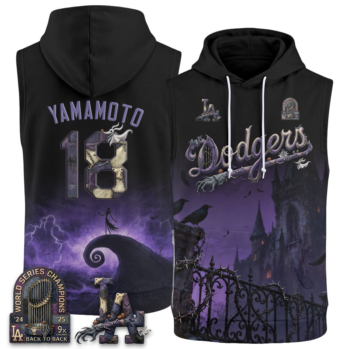 Los Angeles Dodgers Nightmare Edition Sleeveless Hoodie Tank Top - Printed