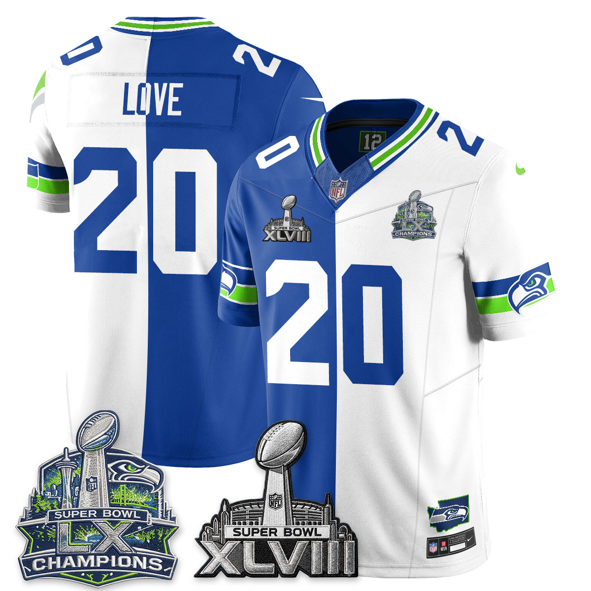 Seattle Seahawks S.Bowl Champs Split Edition Vapor Jersey - Stitch