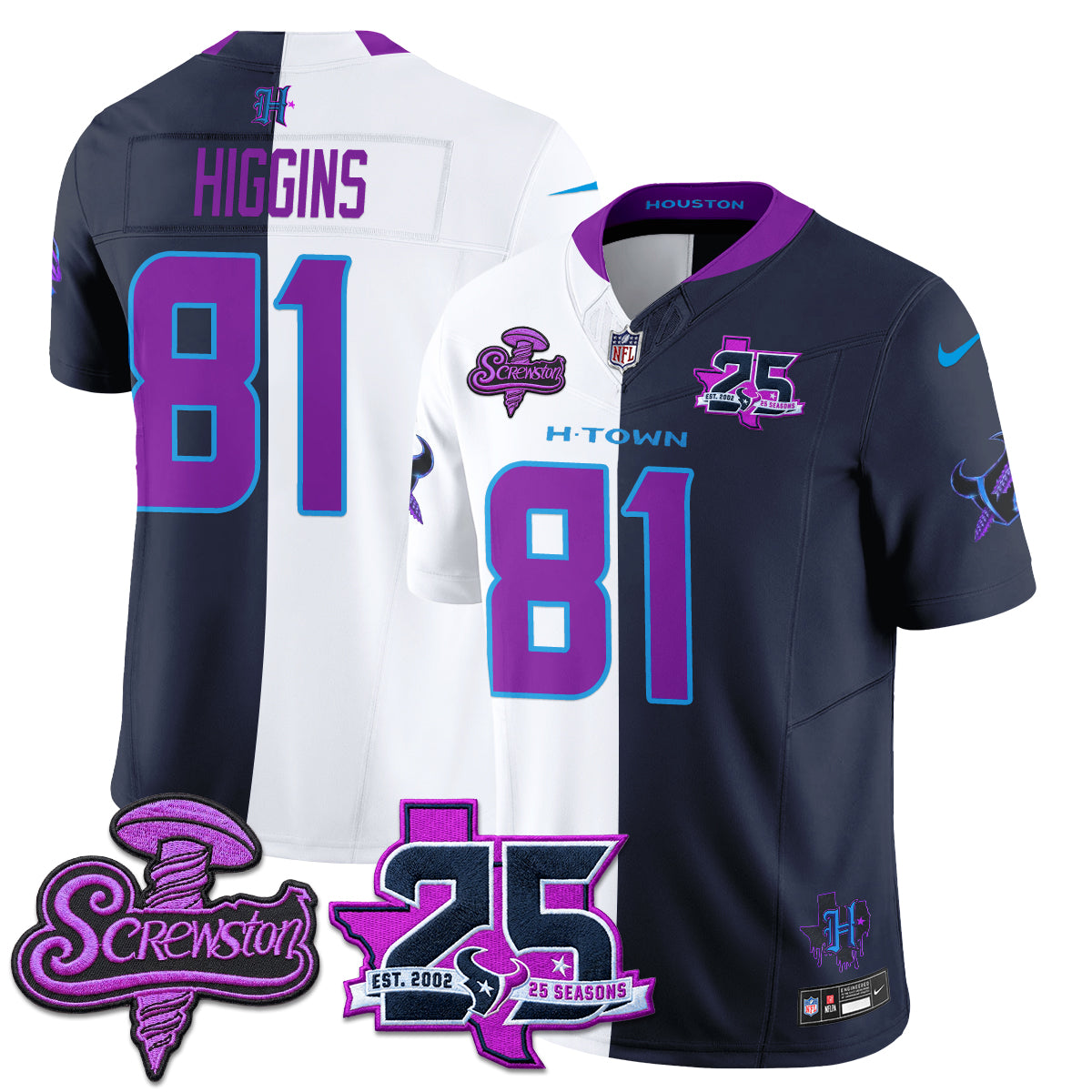 Houston Texans DJ Screw Split Vapor Jersey - Stitched