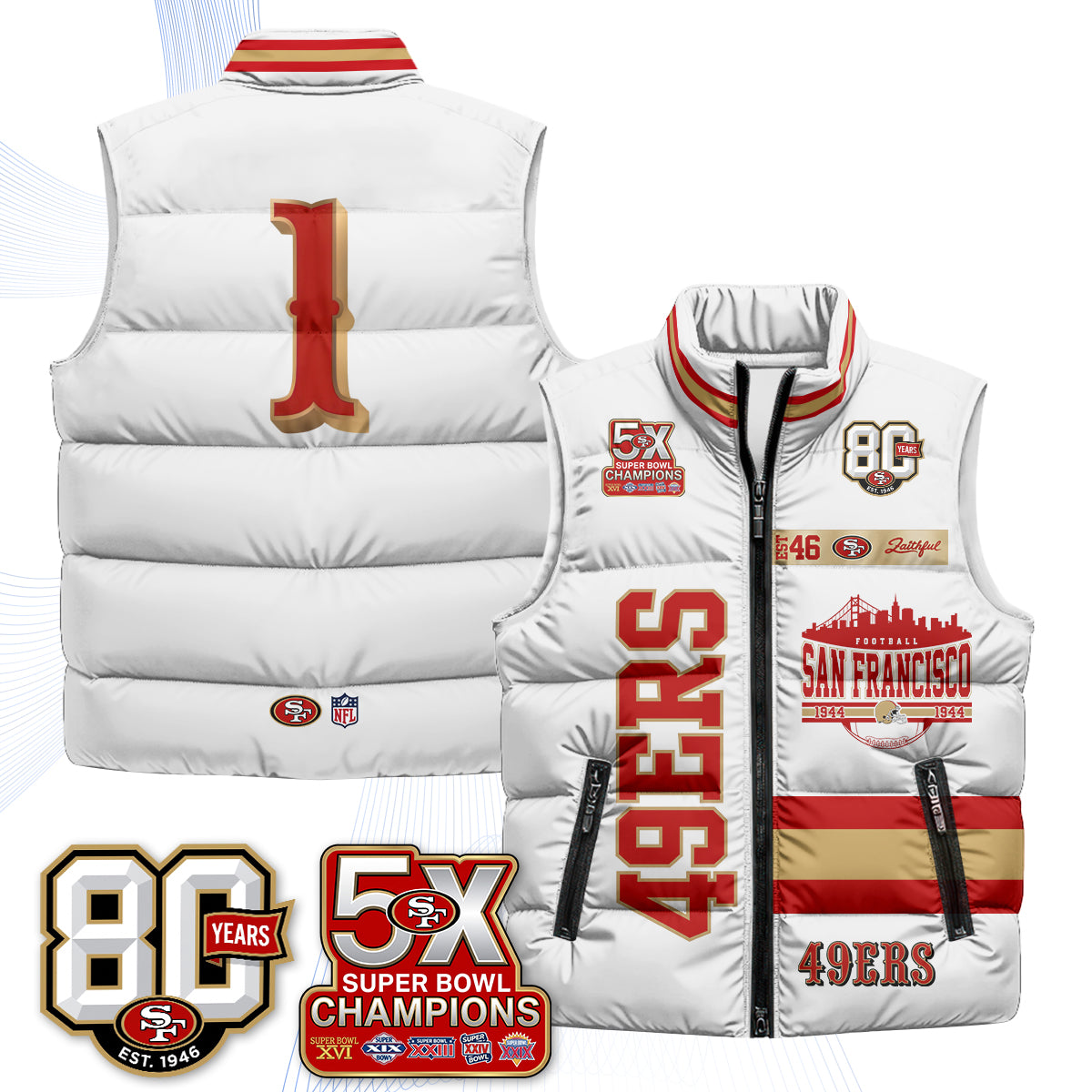 San Francisco 49ers Faithful to The Bay Puffer Vest - Printed