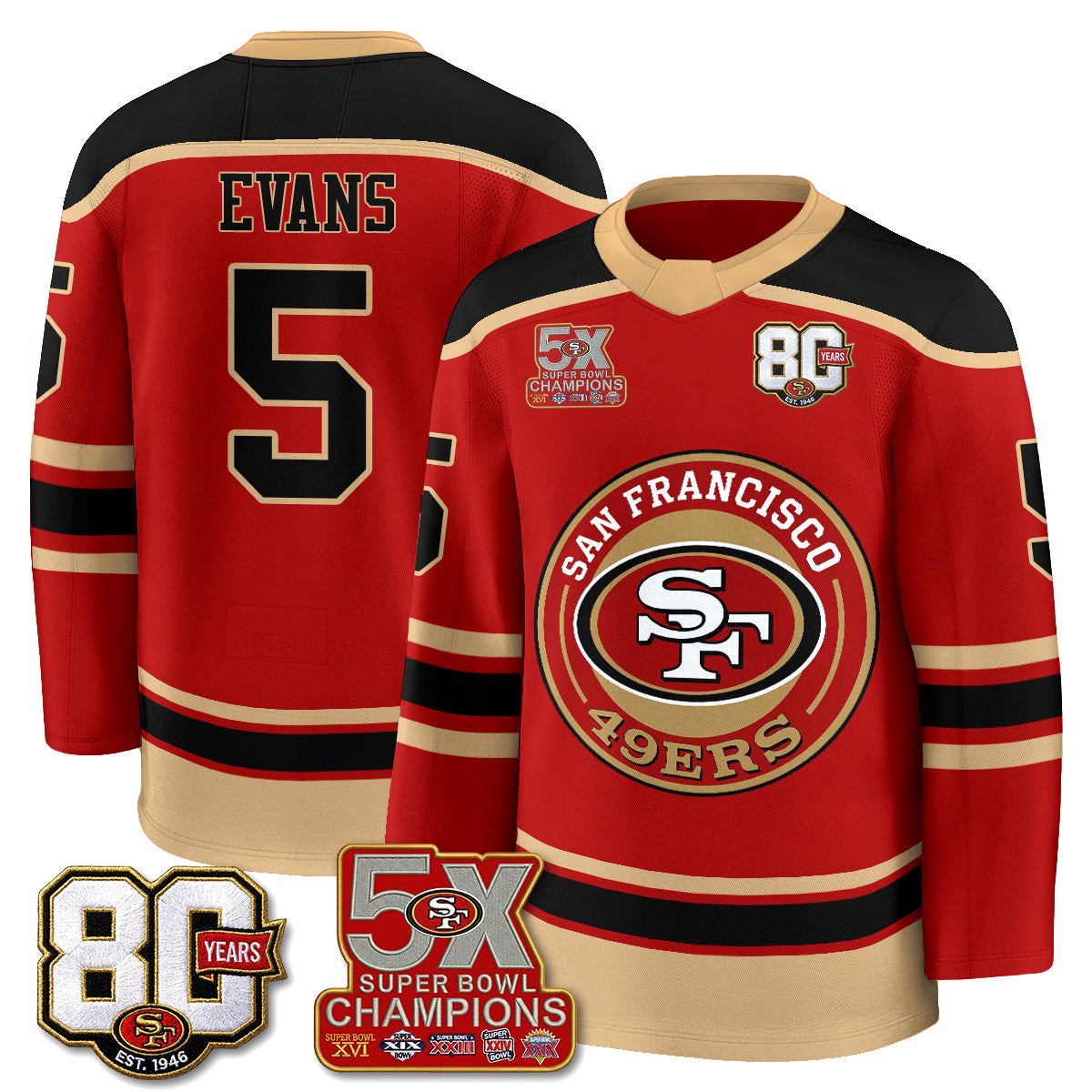 San Francisco 49ers 4X Champs Hockey Jersey - Stitched