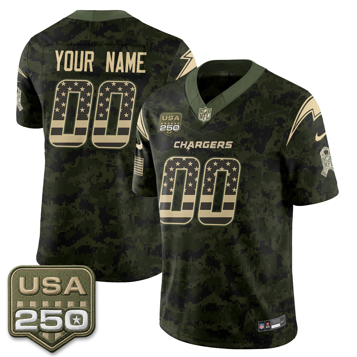 Los Angeles Chargers 2026 Salute to Service Vapor Custom Jersey - Stitched