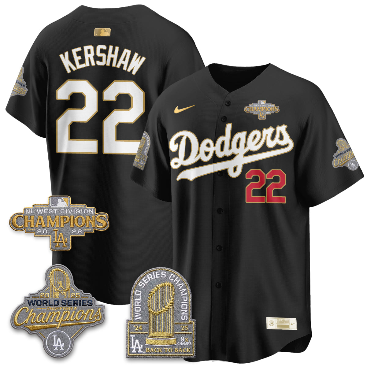 Los Angeles Dodgers 2026 NL West Champs Gold Vapor Jersey- Stitched