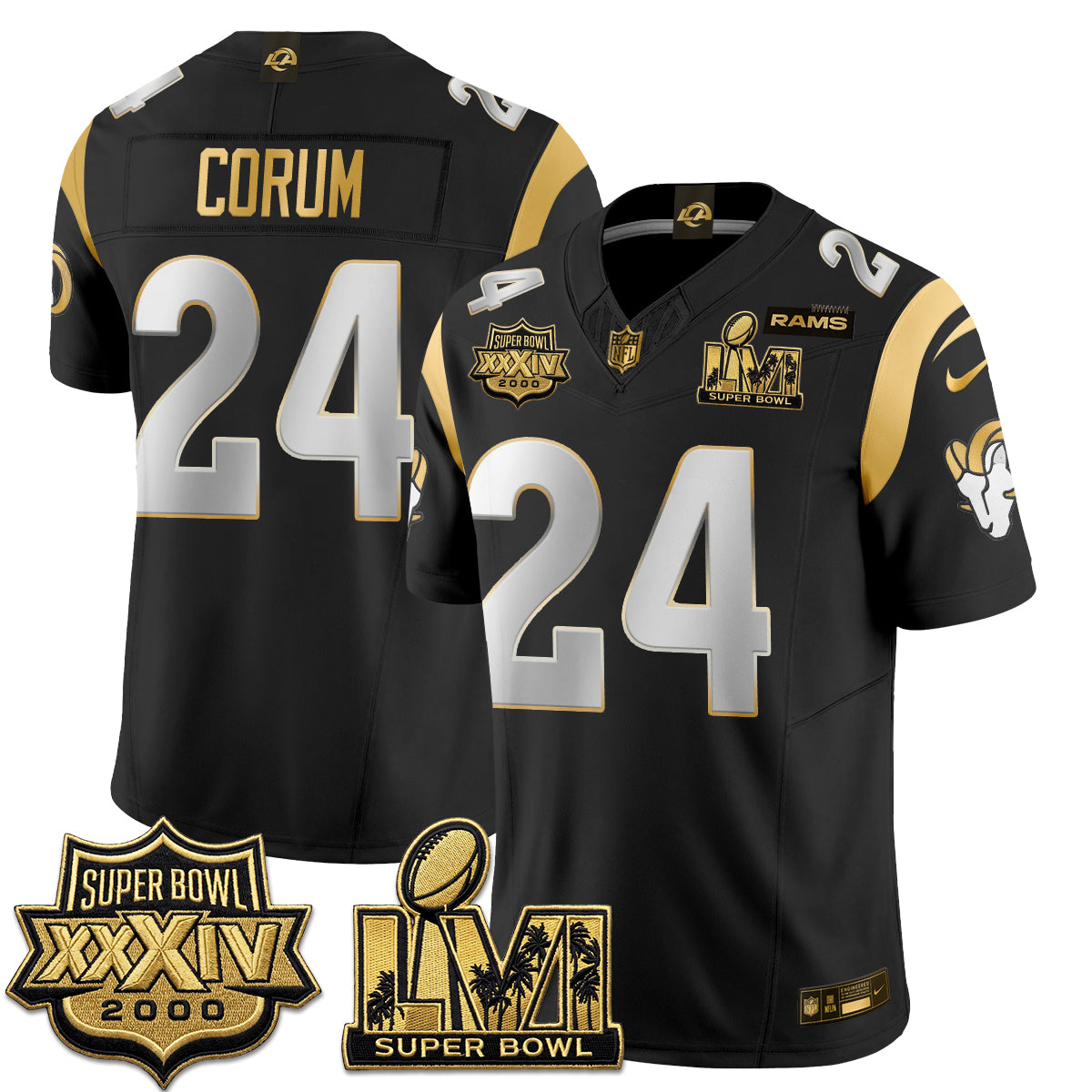 LAR SBowl Champs Gold Vapor Jersey - Stitched