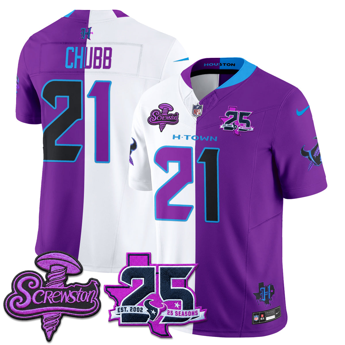 Houston Texans DJ Screw Split Vapor Jersey - Stitched