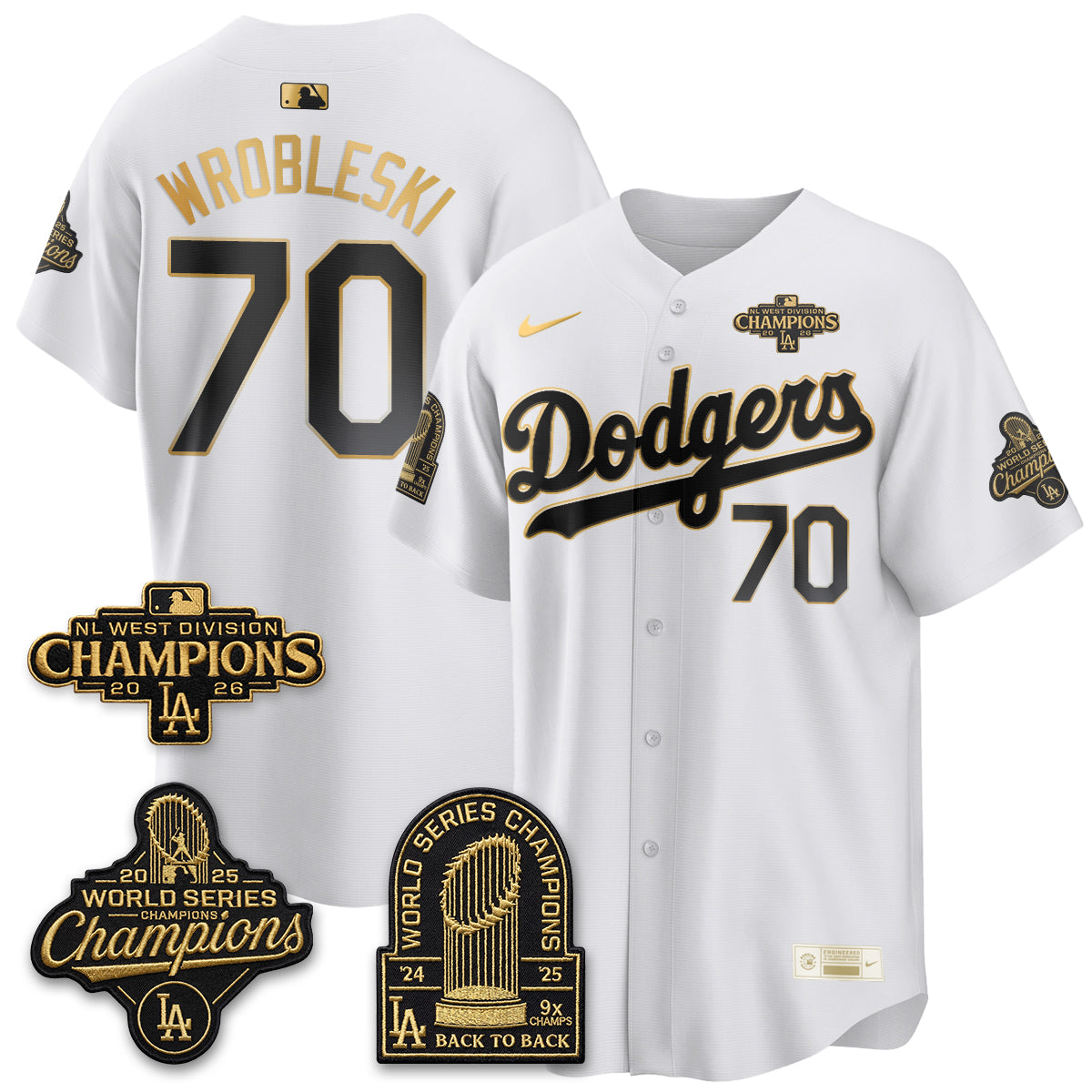 Los Angeles Dodgers 2026 NL West Champs Gold Vapor Jersey- Stitched