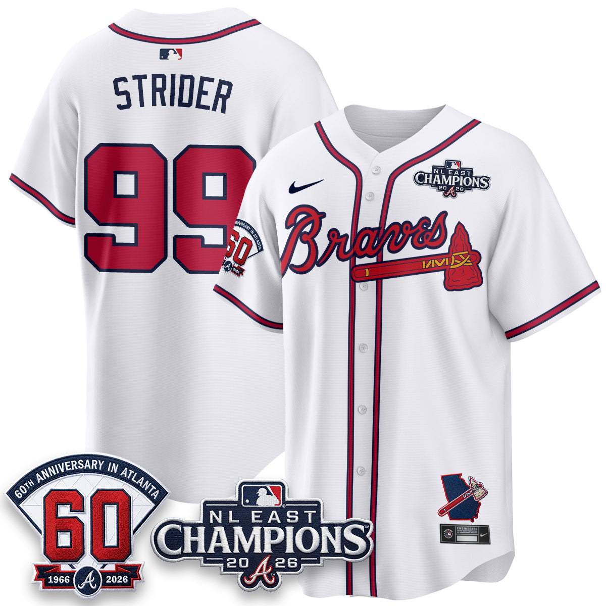Atlanta Braves 2026 NL East Champs Vapor Jersey - Stitched