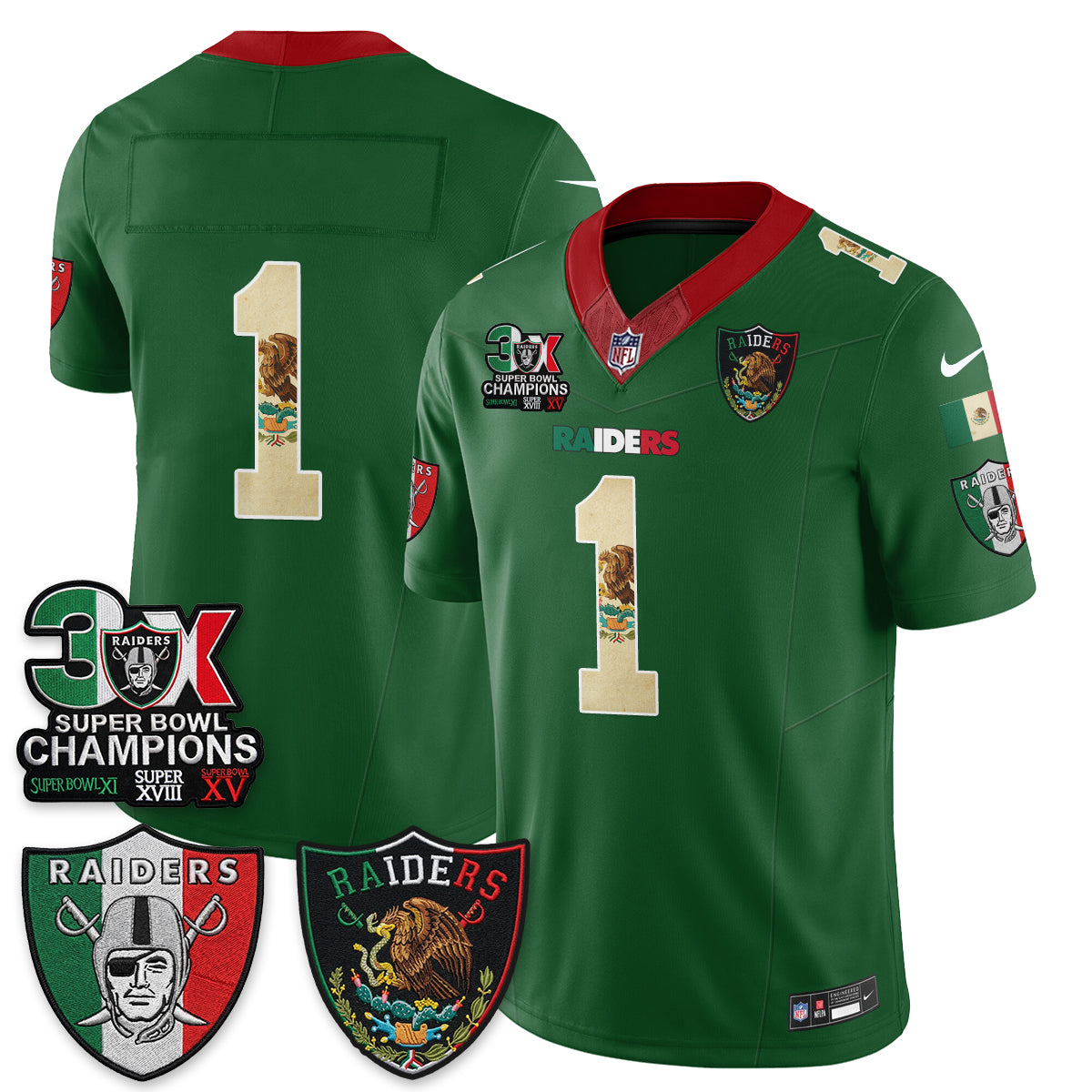 Las Vegas Raiders 3X Champs Mexico Edition Vapor Jersey - Stitched