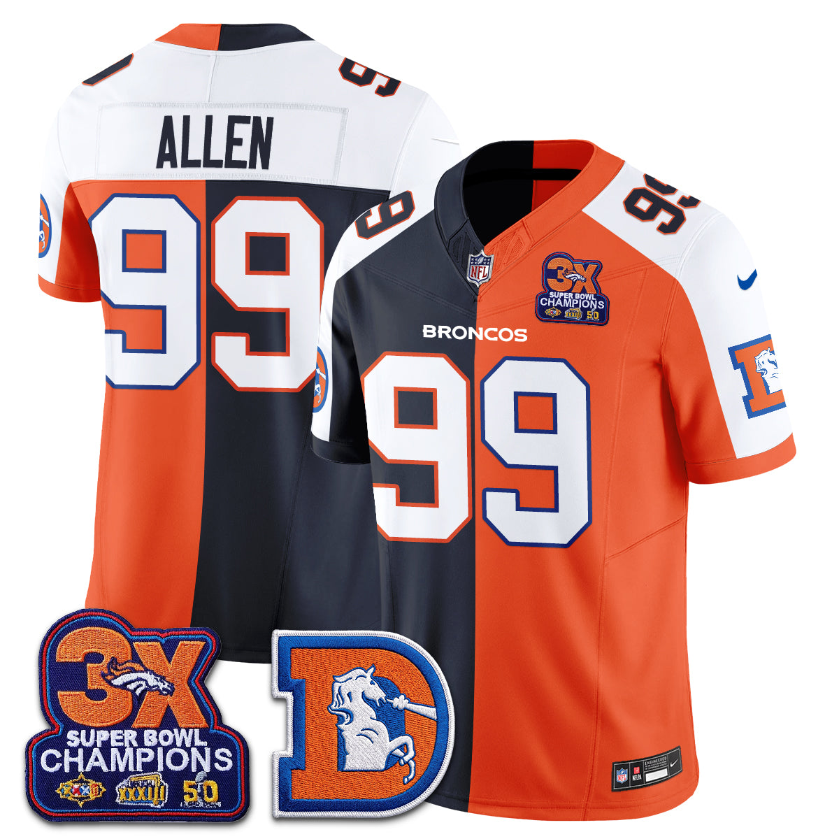 Denver Broncos Throwback Split Vapor Jersey - Stitched