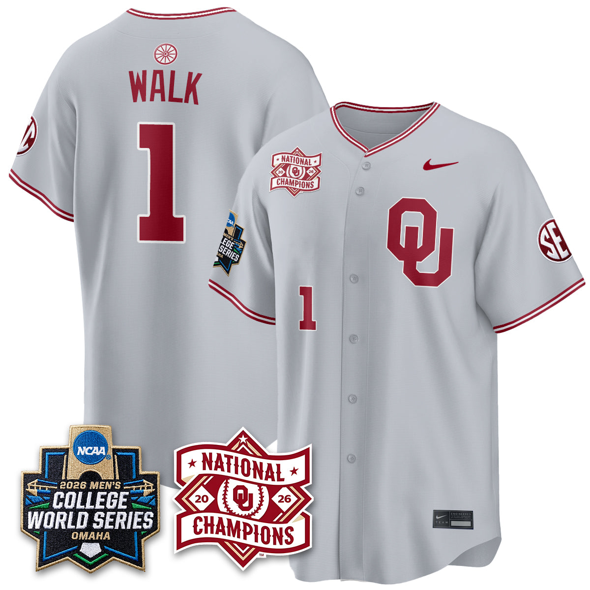 Oklahoma Sooners Nike 2026 NCAA Baseball Men's College World Series Champions Vapor Jersey - Stitched